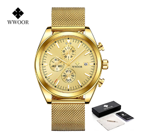 Wwoor New Fashion Men Watches Top Brand Luxury Blue Chronograph Full Steel Waterproof Quartz Sports Watch ALL GOLD