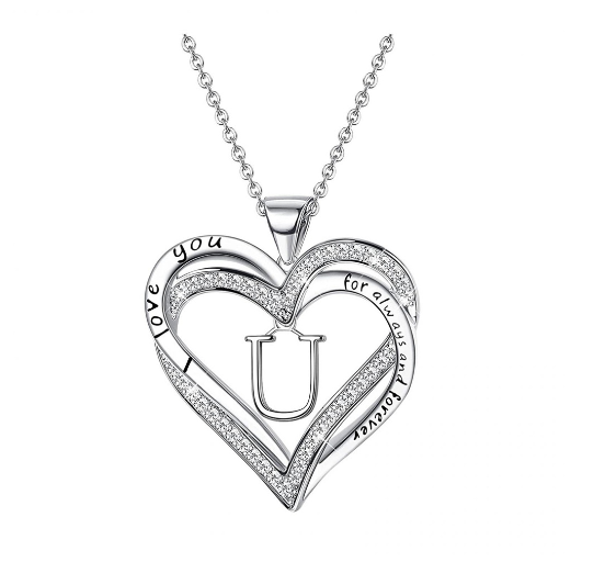 Clever Jewelry Letters Necklace A to Z Initial Heart Pendant Necklace Heart Necklace for Women Gift Dainty Initial Cubic Zirconia Alphabet U