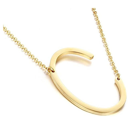 Stainless Chain with Letter Pendant Necklace C