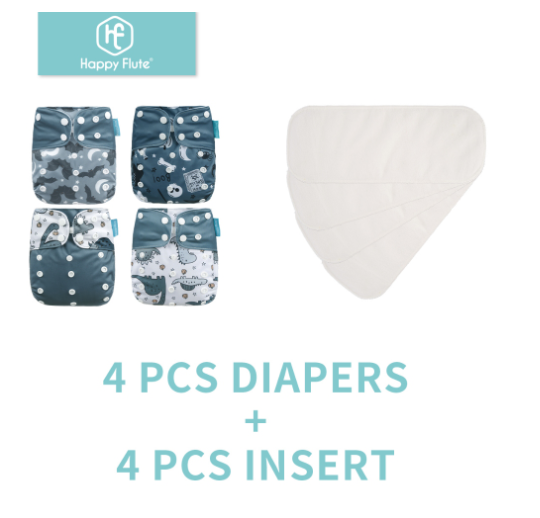 Happyflute 4Pcs Pocket Diapers Plus 4 Pcs Microfiber Insert Reusable Washable Ecological Cloth Diaper Fit 3 15kg Baby Set 37