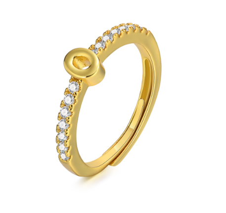 Vnox 26 Lettes Gold Luxury Ring,Shiny Zircon Initial Ring,Opening Adjustable Rings for Women O