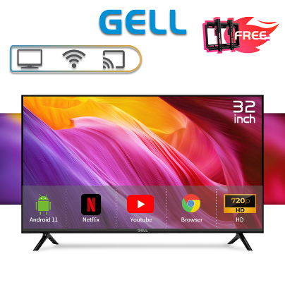 Gell Smart LED TV Android 11.0 HD Screen With Bracket 32 Inch