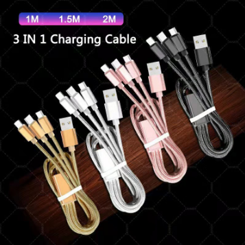 3 in 1 Fast Charging Cord Type-c Fast Charger Cable for Android typec 1.2M USB Nylon