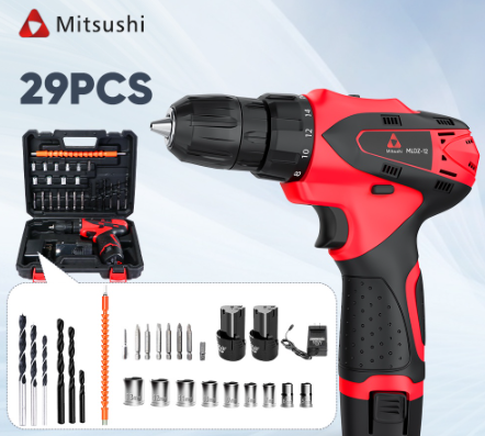 Mitsushi 12V Double Speed Li-ion Battery Rechargeable Cordless Drill Driver [29PCS/Set]