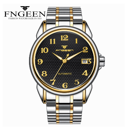 FNGEEN 6608 Men's Automatic Mechanical Watch SILVER GOLD BLACK