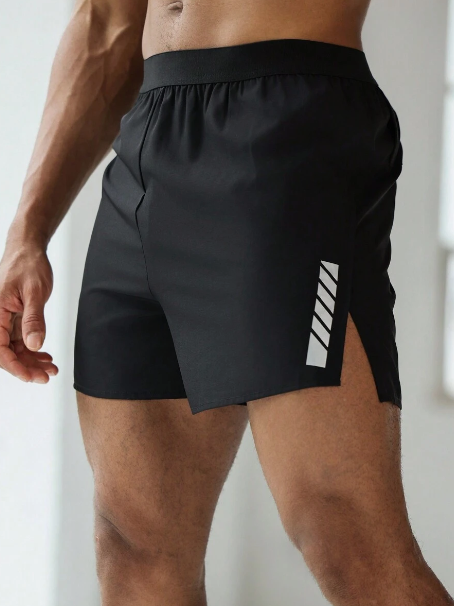 Men's Reflective Printed Side Slit Sports Shorts
