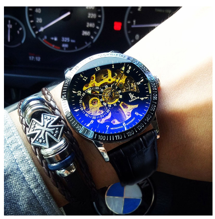 Men Watch Ik Colouring Top Brand Automatic Mechanical Skeleton Sport Watches Fashion Waterproof Discolored glass Stainless Steel Strap Watch 6