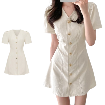 Lovito Women Casual Plain Button Front Structure Line Dress L74ED295