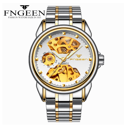 FNGEEN 8818 Men's Automatic Mechanical Watch  SILVER GOLD WHITE