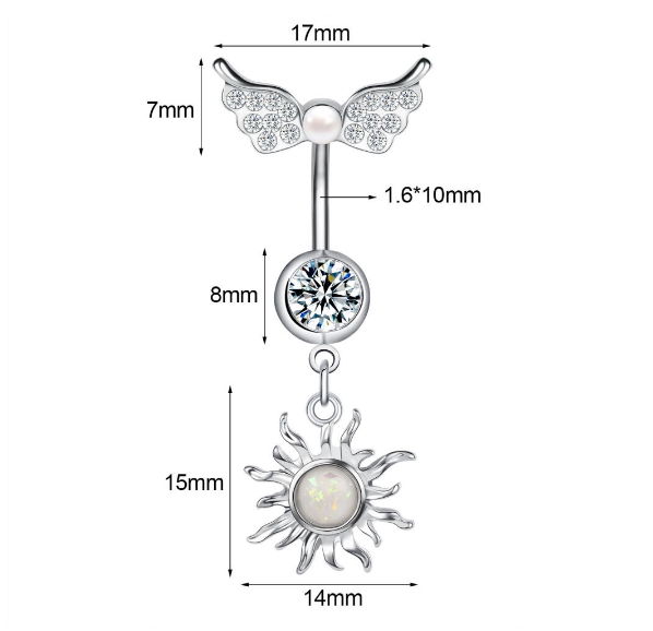 1PC Stainless Steel Navel Ring Crystal Pendant Navel Piercing Butterfly-pattern Wing-shape Heart-shape Prevent Allergy Navel Ring S19