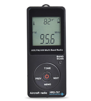 HRD-767 FM/AM/AIR Multi Band Radio Aircraft Band Radio Receiver Blacklit LCD Display Lock Button with Headphones Lanyard