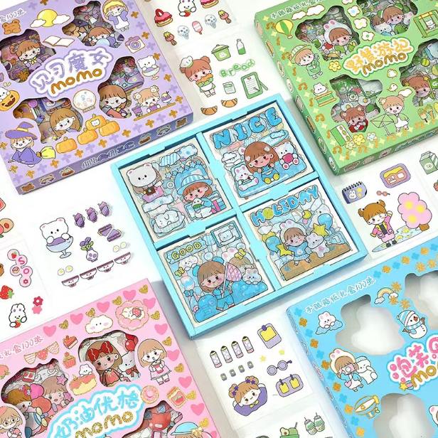 Dmw 20pcs Kawaii Pocket Sticker Set Transparent Pet Cartoon Waterproof