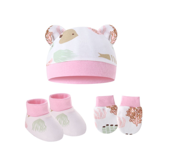 Some Baby Beanies Gloves Sock Set Newborn Baby Mittens No Scratch No Scratch Mittens S21