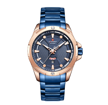 Naviforce Men Fashion Luxury Black Military Quartz Sport Wateproof Casual Wristwatch BLUE ROSEGOLD