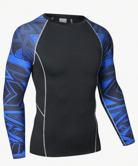 Men's Sportswear Long Sleeve Geometric Printed T-Shirt For Running, Basketball And Cycling; Men's Tight-Fit Quick Dry Elastic Sport Compression Long Sleeve Fitness Shirt, Men's Quick Dry Arm Flower Pr