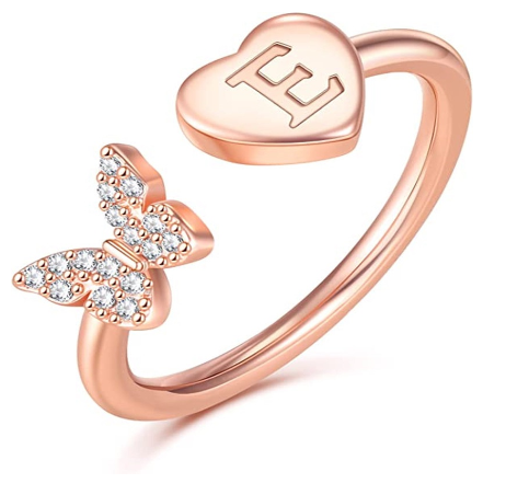 26 English letters Diamond ring Women's adjustable opening copper ring Jewelry E