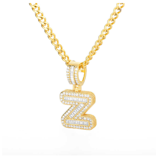 Trend Cubic 2020 Zirconia Letters A-Z Pendant Necklaces Iced Out Rock Candy Style Initial Z