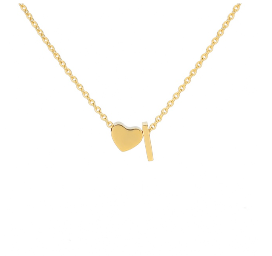Maxzone Fashion Tiny Heart Initial Letter Necklaces For Women Stainless Steel Gold Silver Color Choker Pendant Necklace Boho Jewelry I