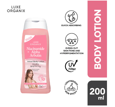 LUXE ORGANIX NIACINAMIDE + ALPHA ARBUTIN VELVET BODY LOTION SPF 10 200ML