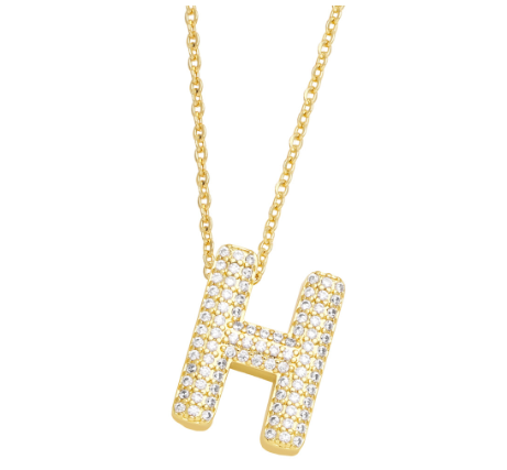 Fashion Clear Crystal A-Z Initial Necklace for Women Copper Gold Plated 26 Letters Pendant Name Jewelry Gifts H