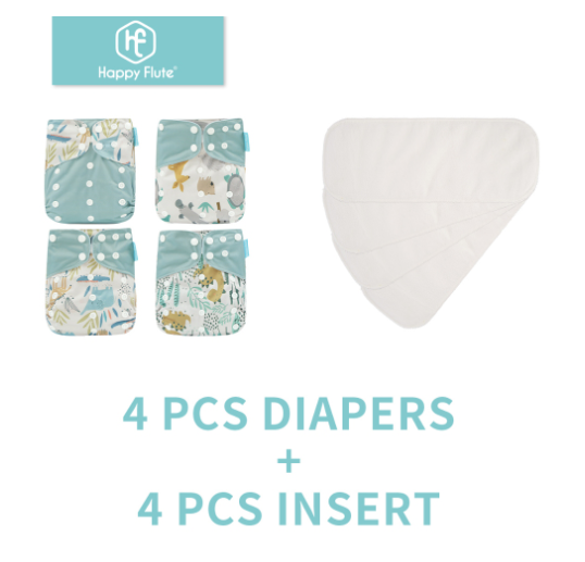 Happyflute 4Pcs Pocket Diapers Plus 4 Pcs Microfiber Insert Reusable Washable Ecological Cloth Diaper Fit 3 15kg Baby Set 1