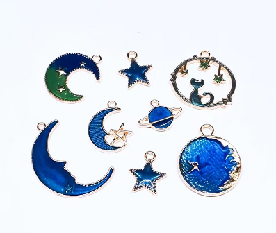 Mixed 4pcs Moon Star Enamel Charm Pendant DIY Jewelry Making