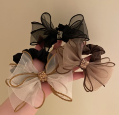 1PC New Mesh Rhinestone Bow Hair Ties Scrunchies Women Girls Elastic Hair Bands Headwear Ribbon Bowknot Ponytail Hair Accessories