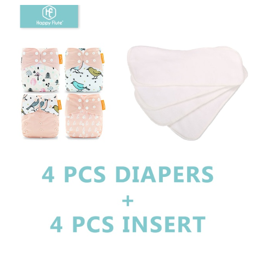 Happyflute 4Pcs Pocket Diapers Plus 4 Pcs Microfiber Insert Reusable Washable Ecological Cloth Diaper Fit 3 15kg Baby Set 26