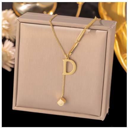 Vnox Letter Pendant Long Necklace for Women Girl,18K Gold Stainless Steel Hypoallergenic A-Z Initial Name Necklace Gift D