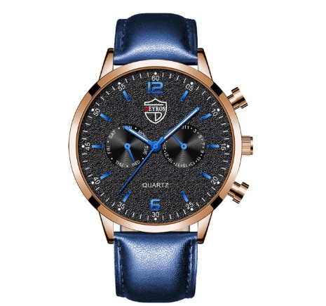 Quartz Stainless Steel Black Dial Men Fashion Wristwatch Men Relo Watch LEATHER ROSEGOLD BLACK