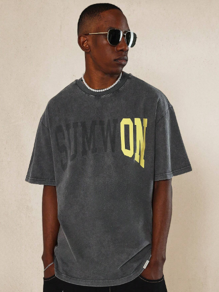 SUMWON Washed Tee With Letter Graphic Print