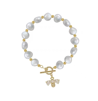 Natural Freshwater Baroque Pearl Bracelet for Women Small bee pendant bracelet