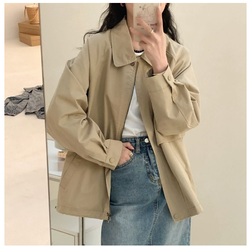 Korean Style Jacket Profile Design Straight Loose Solid Color Lapel Casual Short Jacket