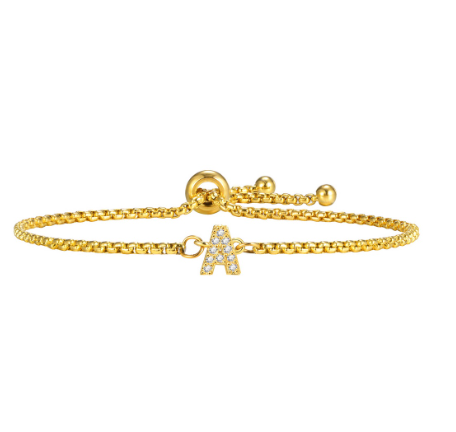 Vnox Handmade Initial Letter Bracelet,Gold Alphabet Charms Chain with Ball Clasp,Luxury Gifts for Women A