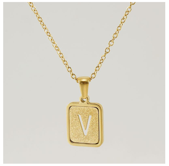 Fashionable 18K Stainless Steel Hollowed Out 26 Capital Letters Necklace for Womens Titanium Steel Letter Pendant Collarbone Chain V