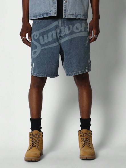 SUMWON Denim Short With Front Graphic