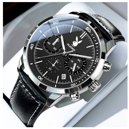 Playboy Watch For Men Waterproof Luminous with Chronograph Calendar Comfortable Leather Strap Fashion Simple Style Men's Watch