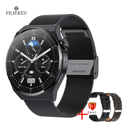 FILIEKEU NFC Smart Watch HD AMOLED Screen Support Ecg Plus Ppg Wireless Charging Bluetooth Call Ip68 Waterproof Smartwatch MESH BLACK