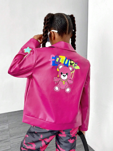 SHEIN Streecool Kids 1pc Girls' Windbreaker Jacket With Applique, Cold-Proof