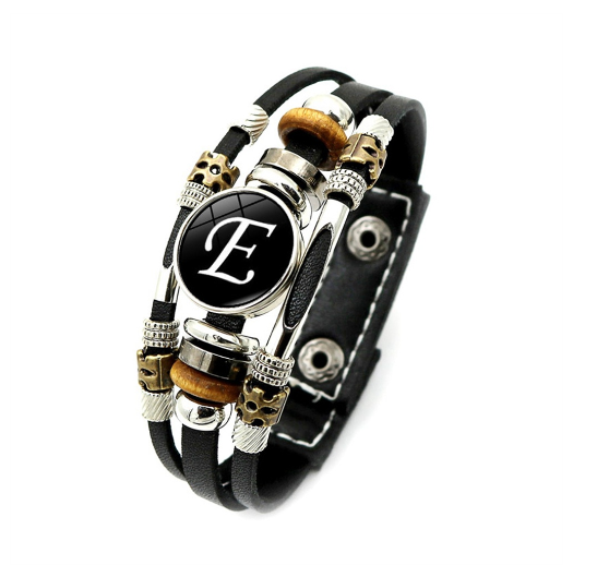 Fashion 26 Letter Leather Bracelets Multilayer A-Z Name Initials Bracelet For Men Women Wrist Accessories Jewelry Birthday Gifts E