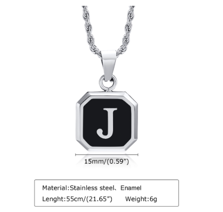 Meaeguet A-Z Letter Necklace for Men,Stainless Steel Square Letter Pendant Chain Necklace Jewelry Gifts J