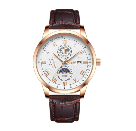 POSHI Original Men Watch Luxury Brand Leather Casual Waterproof Quartz Fashion Wristwatch BROWN WHITE