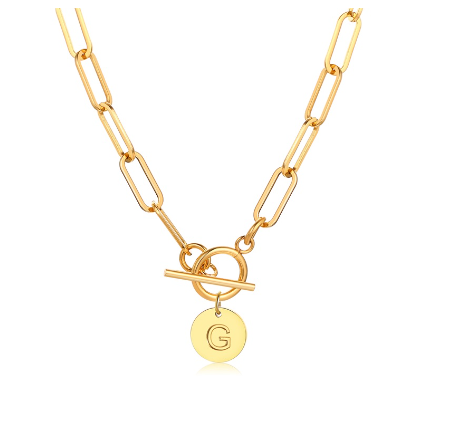 Vnox Women Stainless Steel Gold Plated Initial Pendant Necklace with Paperclip Necklace G