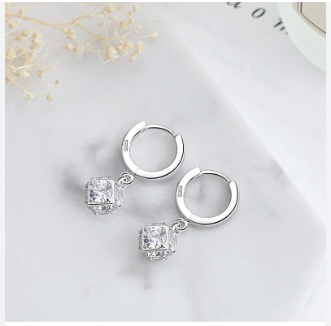 Rubik's Cube Diamond Stud Earrings, Square Diamond Clip Ears