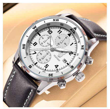 Playboy Watch For Men Waterproof Luminous Leather Strap with Chronograph Calendar Men's Watch