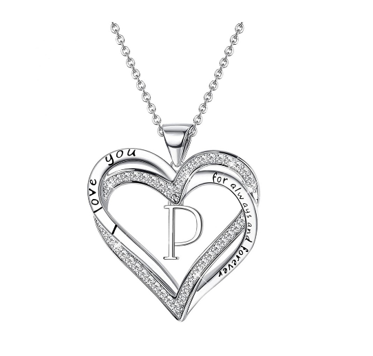 Clever Jewelry Letters Necklace A to Z Initial Heart Pendant Necklace Heart Necklace for Women Gift Dainty Initial Cubic Zirconia Alphabet P