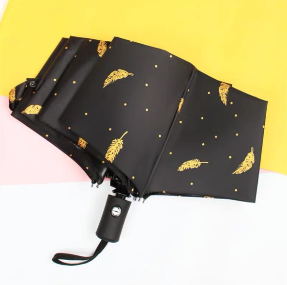 Automatic Umbrella with Sun Protection Golden Feathers Design Good Quality Wind Proof
