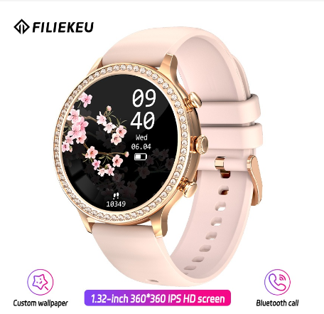 FILIEKEU Fashion Smart Watch For Women Round Delicate Diamond Dial Waterproof Sports Goddess Smartwatch PINK SILICONE STRAP