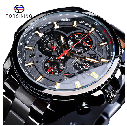 Forsining Watch for men Automatic Mechanical Watches Men stainless steel Tourbillon Waterproof Skeleton Wristwatch 12