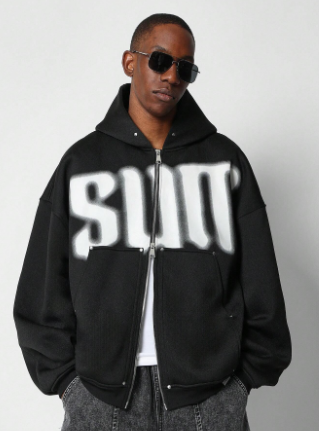 SUMWON Oversized Fit Zip Through Hoodie With Front And Back Graphic Print